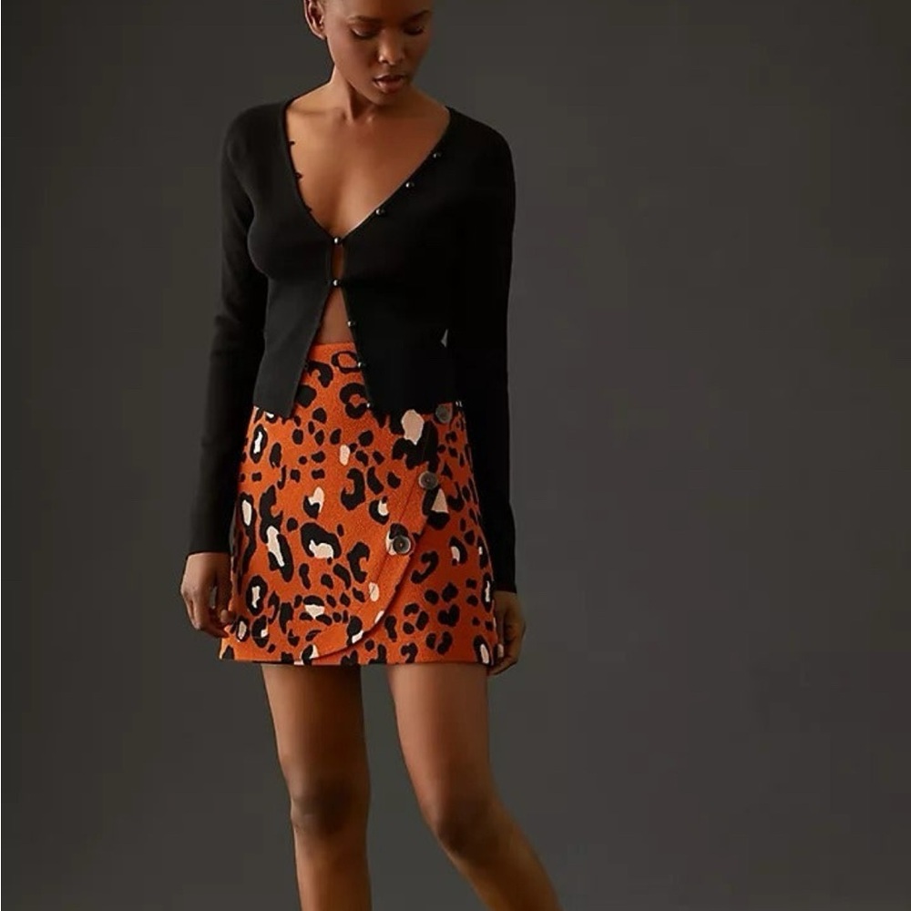 Maeve Leopard Print Orange Mini Skirt XS